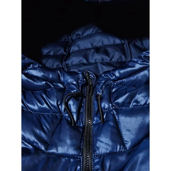Adidas Itavic 3-Stripes Mens L Blue Hooded Puffer Jacket Full Zip Winter Coat